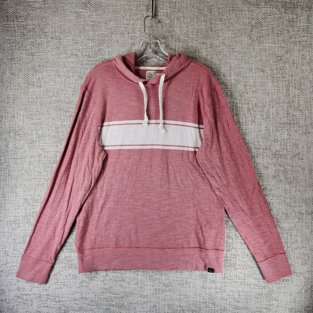Faherty Surf Stripe Pullover Hoodie Shirt Mens M Sunwashed Pink Organic Cotton